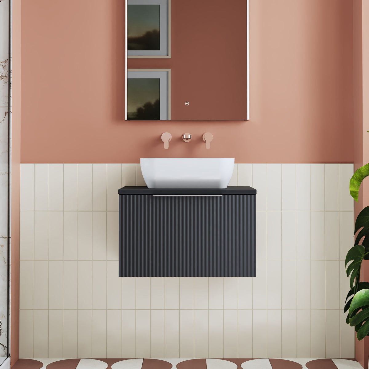 Modern Splash 600mm Soft Black 1 Drawer Wall Hung Vanity Unit With Co-ordinating Worktop
