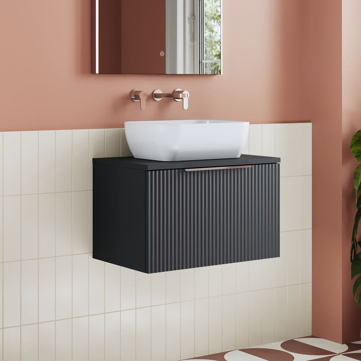 Modern Splash 600mm Soft Black 1 Drawer Wall Hung Vanity Unit With Co-ordinating Worktop