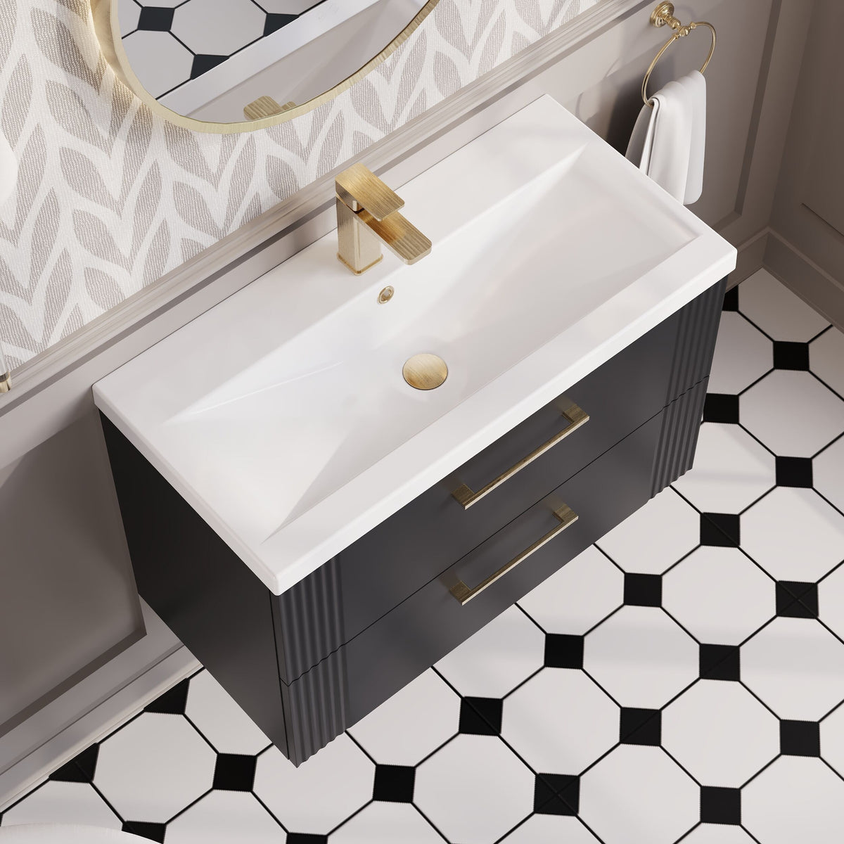 Modern Splash 800mm Soft Black 2 Drawer Wall Hung Vanity Unit With Mid-Edge Basin