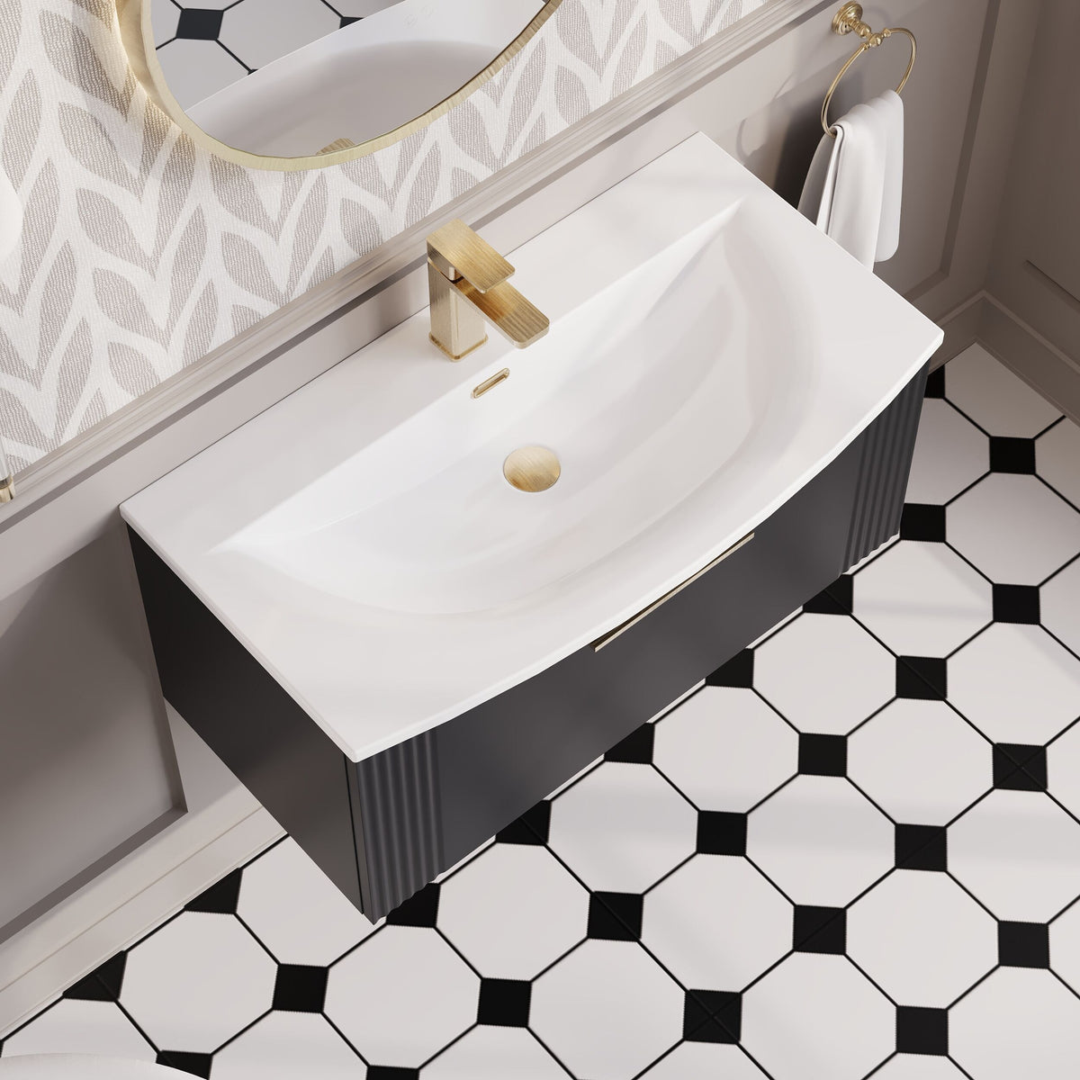 Modern Splash 800mm Soft Black 1 Drawer Wall Hung Vanity Unit With Curved Basin