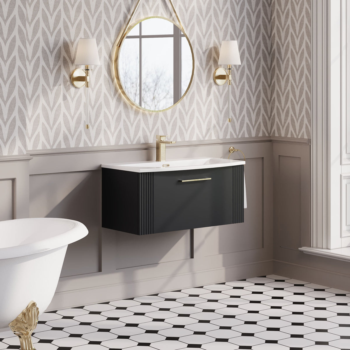 Modern Splash 800mm Soft Black 1 Drawer Wall Hung Vanity Unit With Curved Basin
