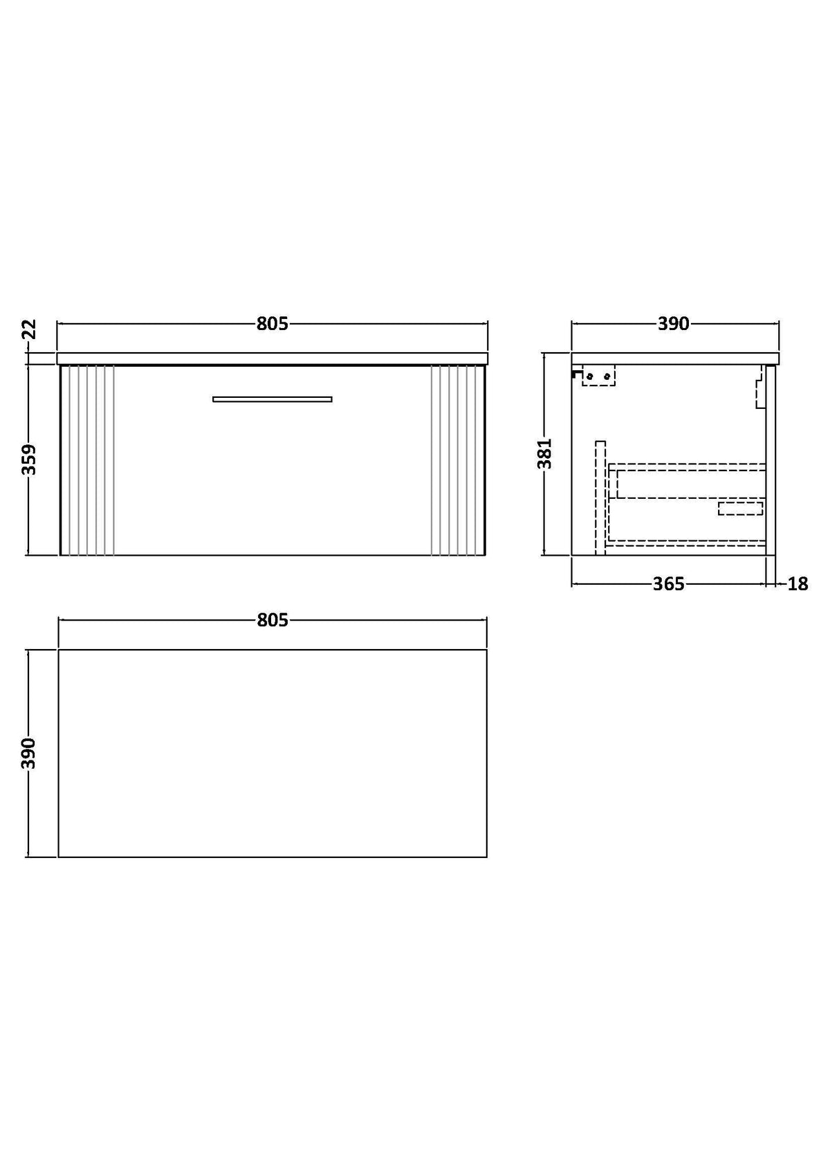 Modern Splash 800mm Soft Black Wall Hung Soft Black Vanity Unit With Bellato Grey Worktop