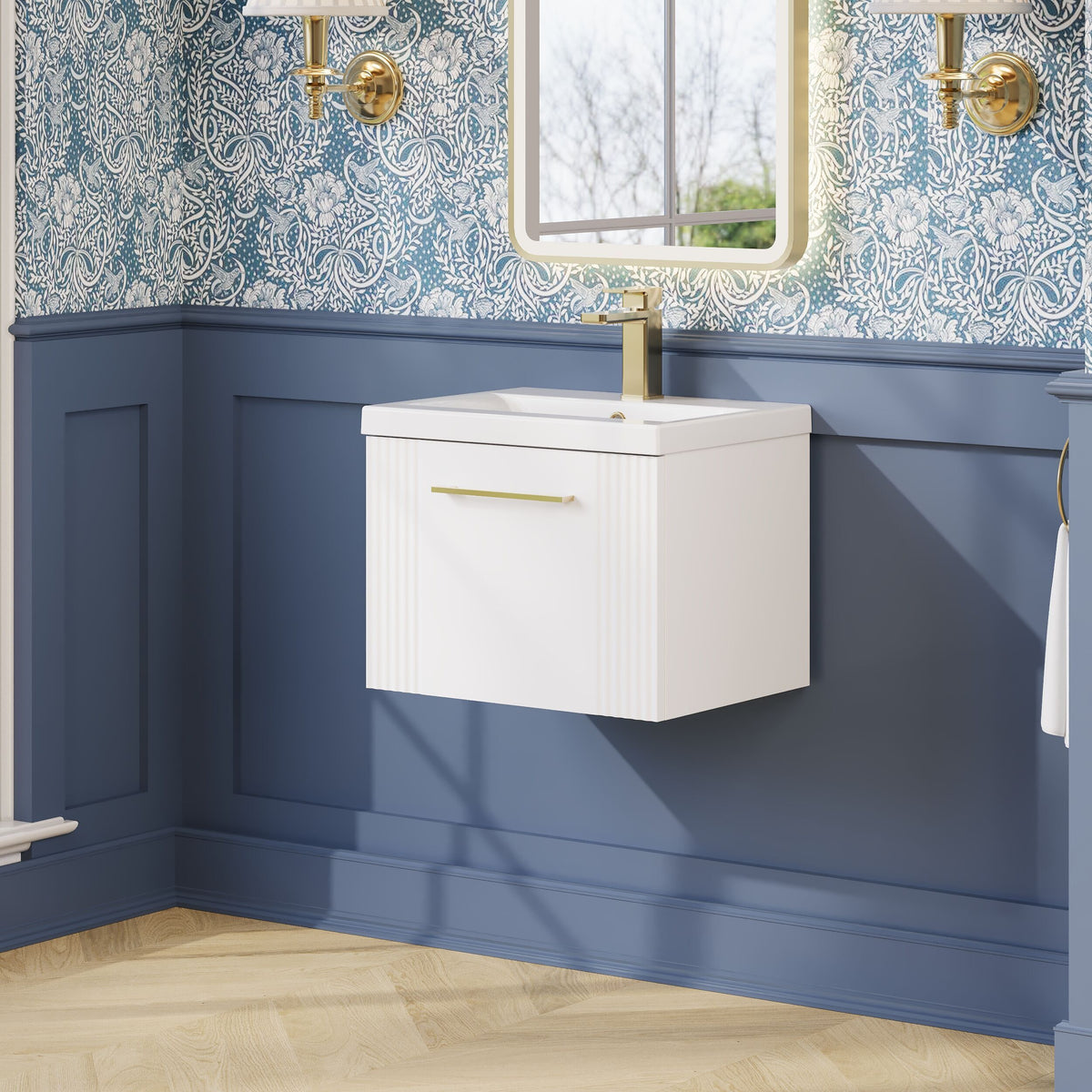Modern Splash 500mm Satin White 1 Drawer Wall Hung Vanity Unit With Mid-Edge Basin