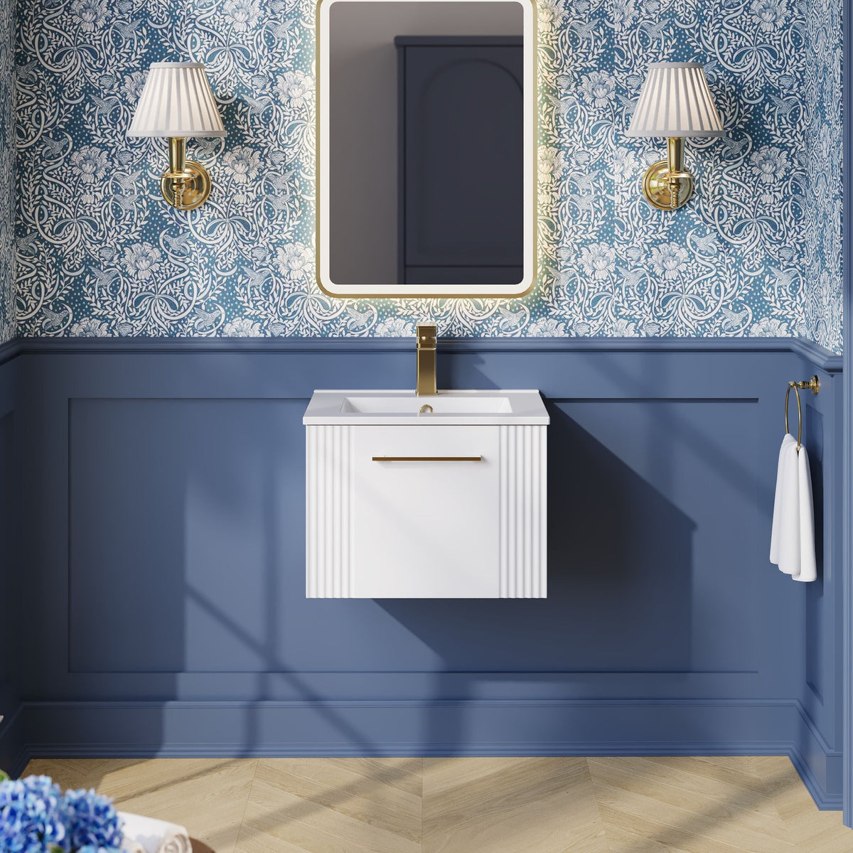 Modern Splash 500mm Satin White 1 Drawer Wall Hung Vanity Unit With Minimalist Basin