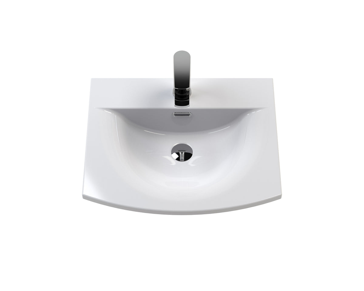 Modern Splash 500mm Satin White 1 Drawer Wall Hung Vanity Unit With Curved Basin