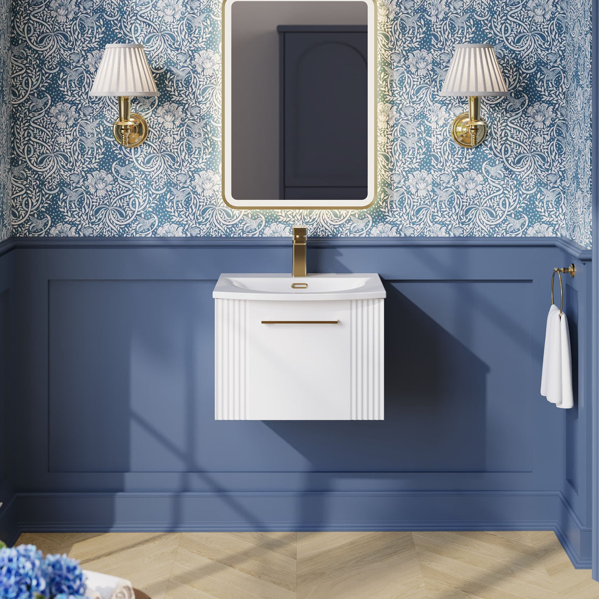 Modern Splash 500mm Satin White 1 Drawer Wall Hung Vanity Unit With Curved Basin