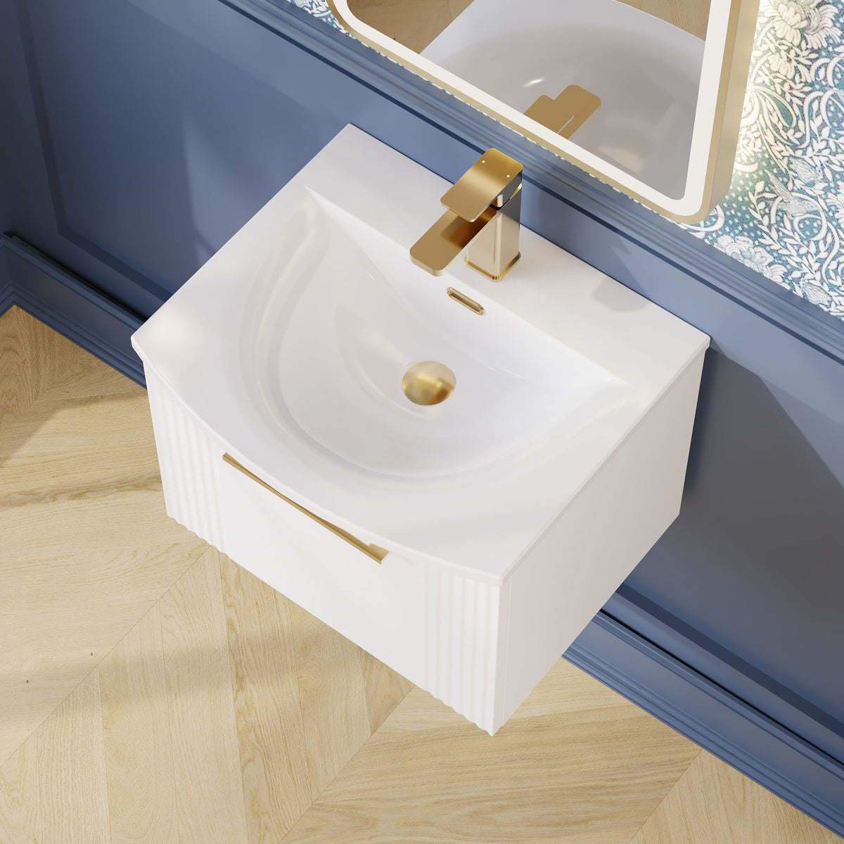 Modern Splash 500mm Satin White 1 Drawer Wall Hung Vanity Unit With Curved Basin