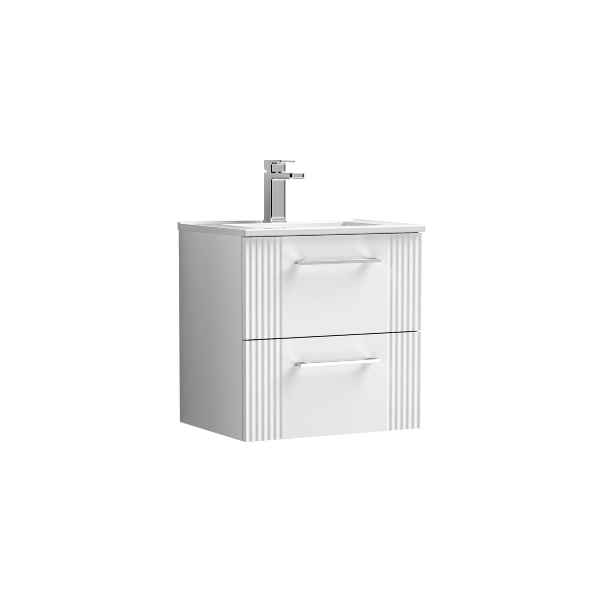 Modern Splash 500mm Satin White 2 Drawer Wall Hung Vanity Unit With Minimalist Basin