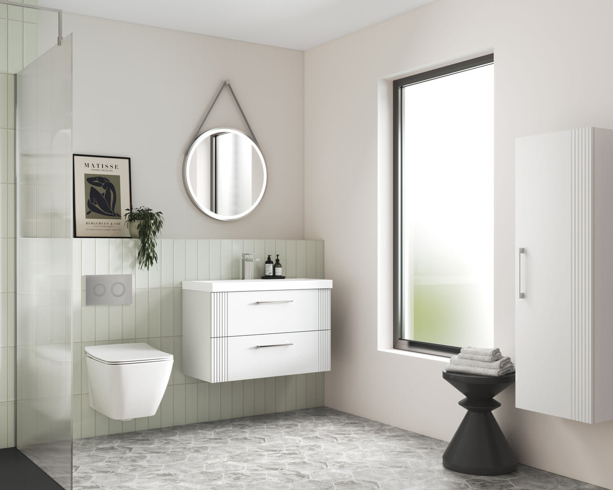 Modern Splash 500mm Satin White 2 Drawer Wall Hung Vanity Unit With Thin Edge Basin