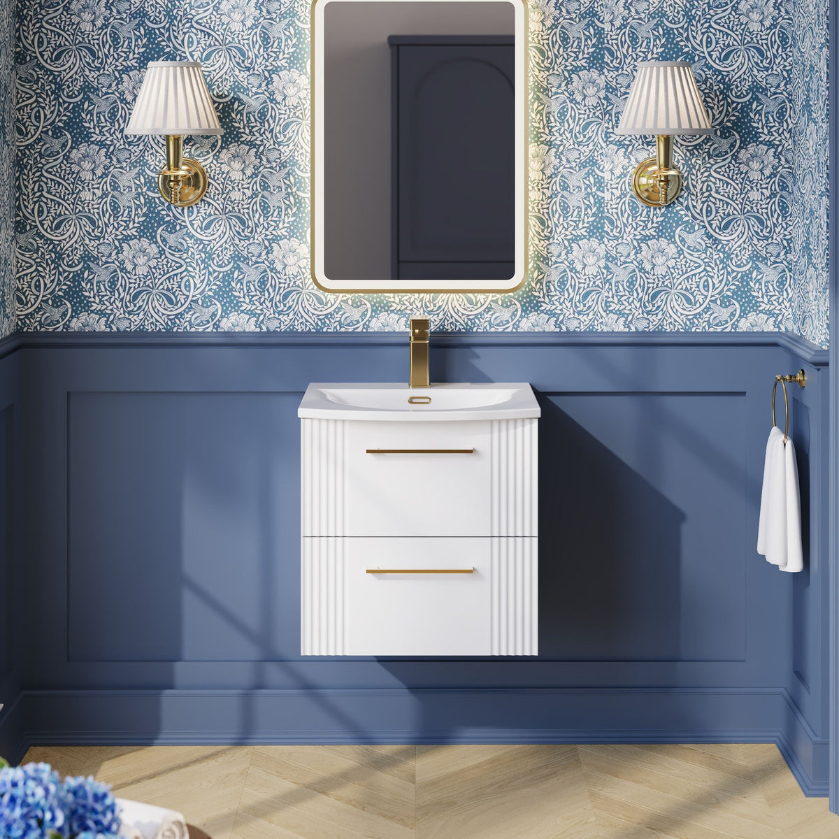 Modern Splash 500mm Satin White 2 Drawer Wall Hung Vanity Unit With Curved Basin