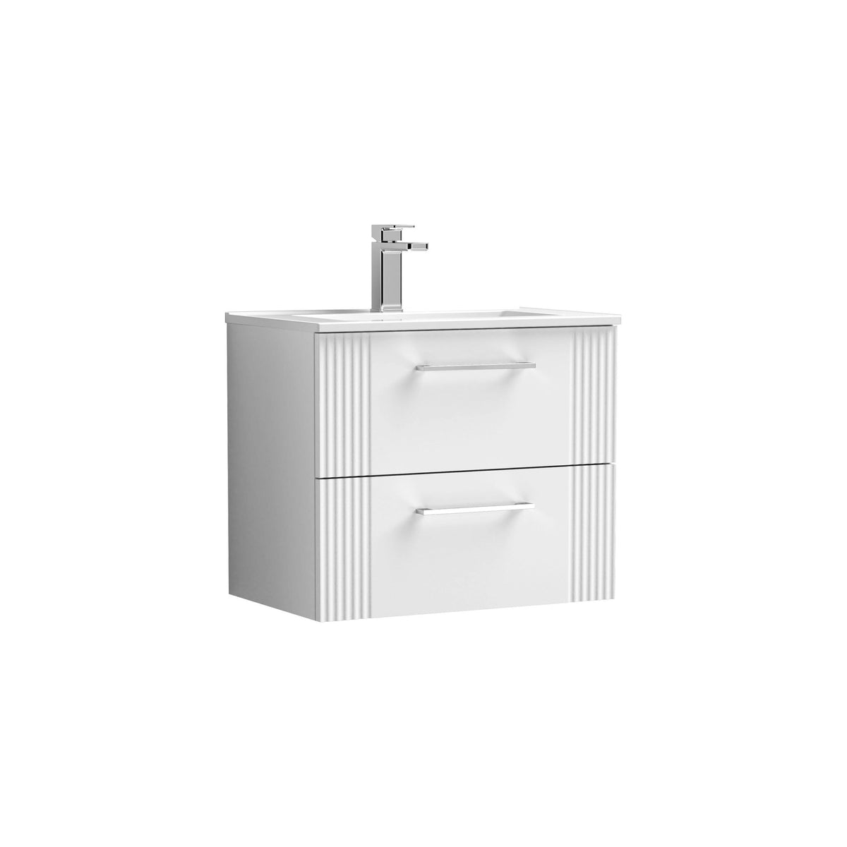 Modern Splash 600mm Satin White 2 Drawer Wall Hung Vanity Unit With Minimalist Basin
