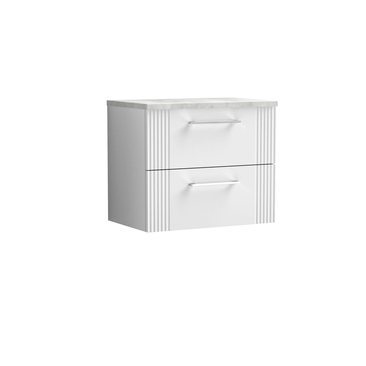 Modern Splash 600mm Satin White 2 Drawer Wall Hung Vanity Unit With Bellato Grey Worktop