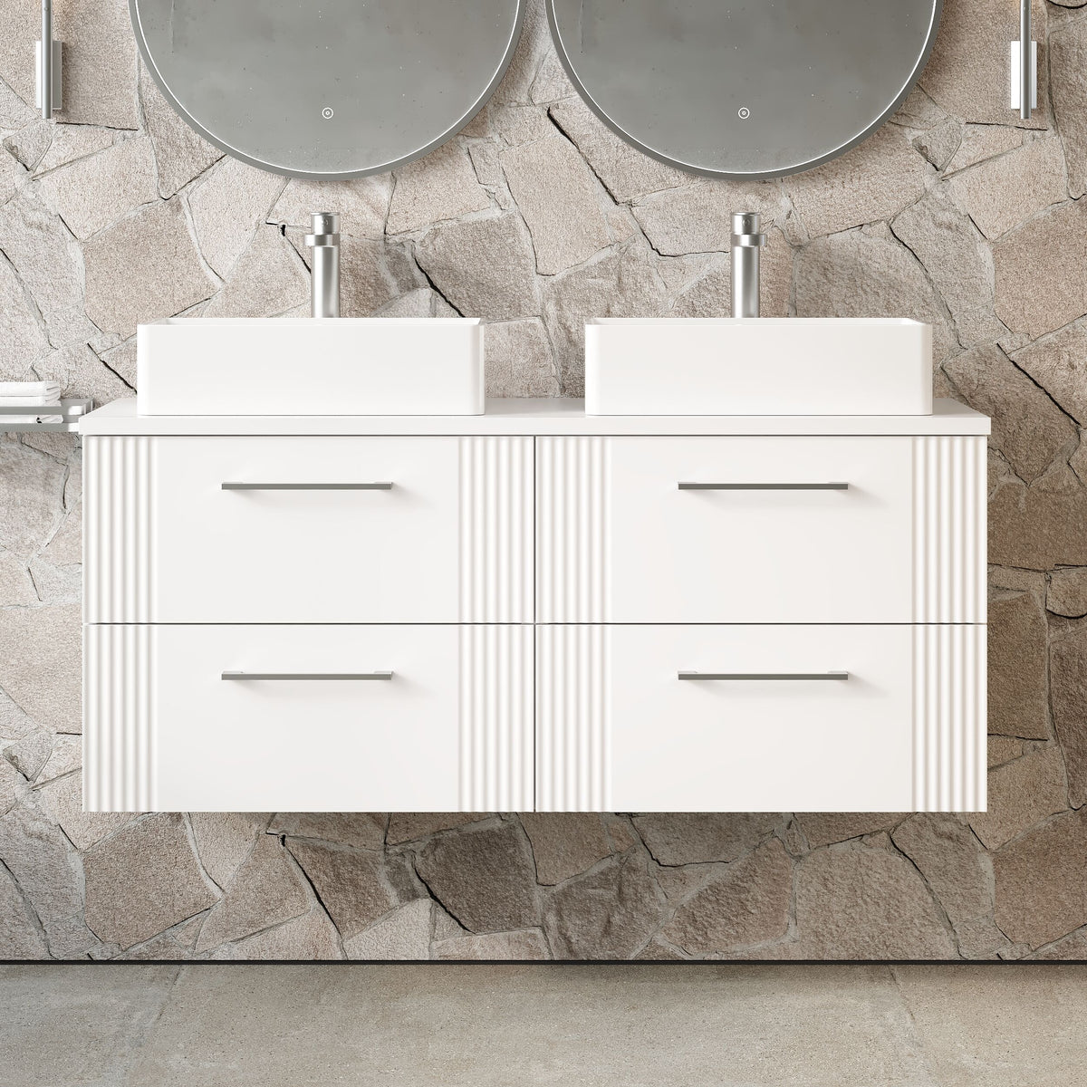 Modern Splash 1200mm Satin White 4 Drawer Wall Hung Vanity & Worktop