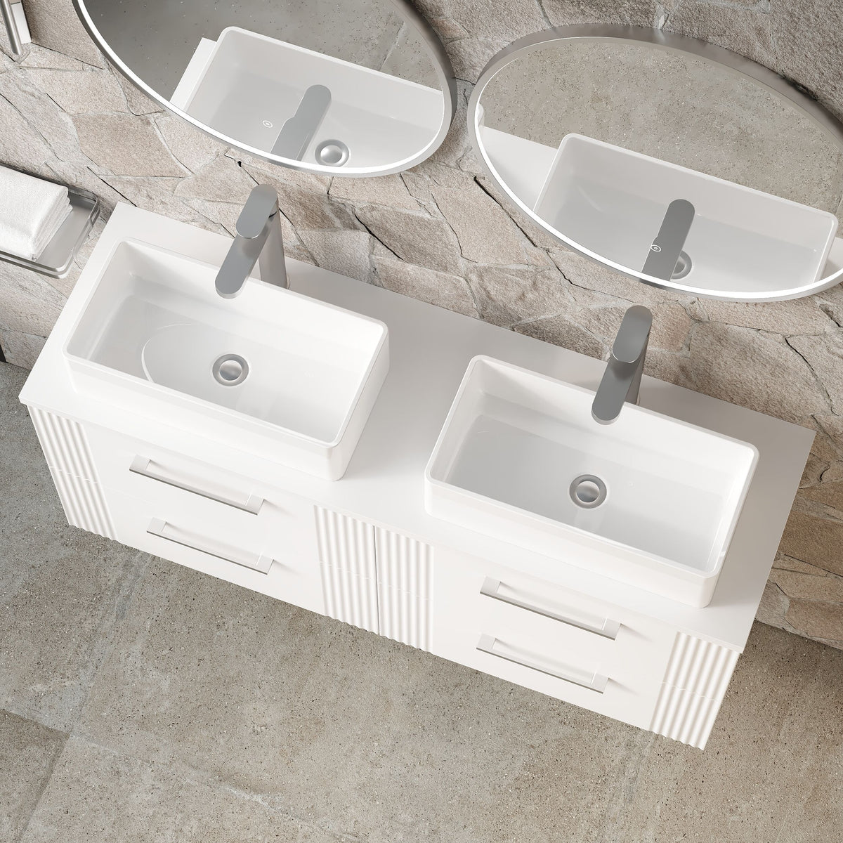 Modern Splash 1200mm Satin White 4 Drawer Wall Hung Vanity & Worktop