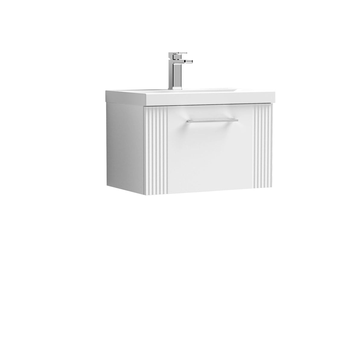 Modern Splash 600mm Satin White 1 Drawer Wall Hung Vanity Unit With Mid-Edge Basin