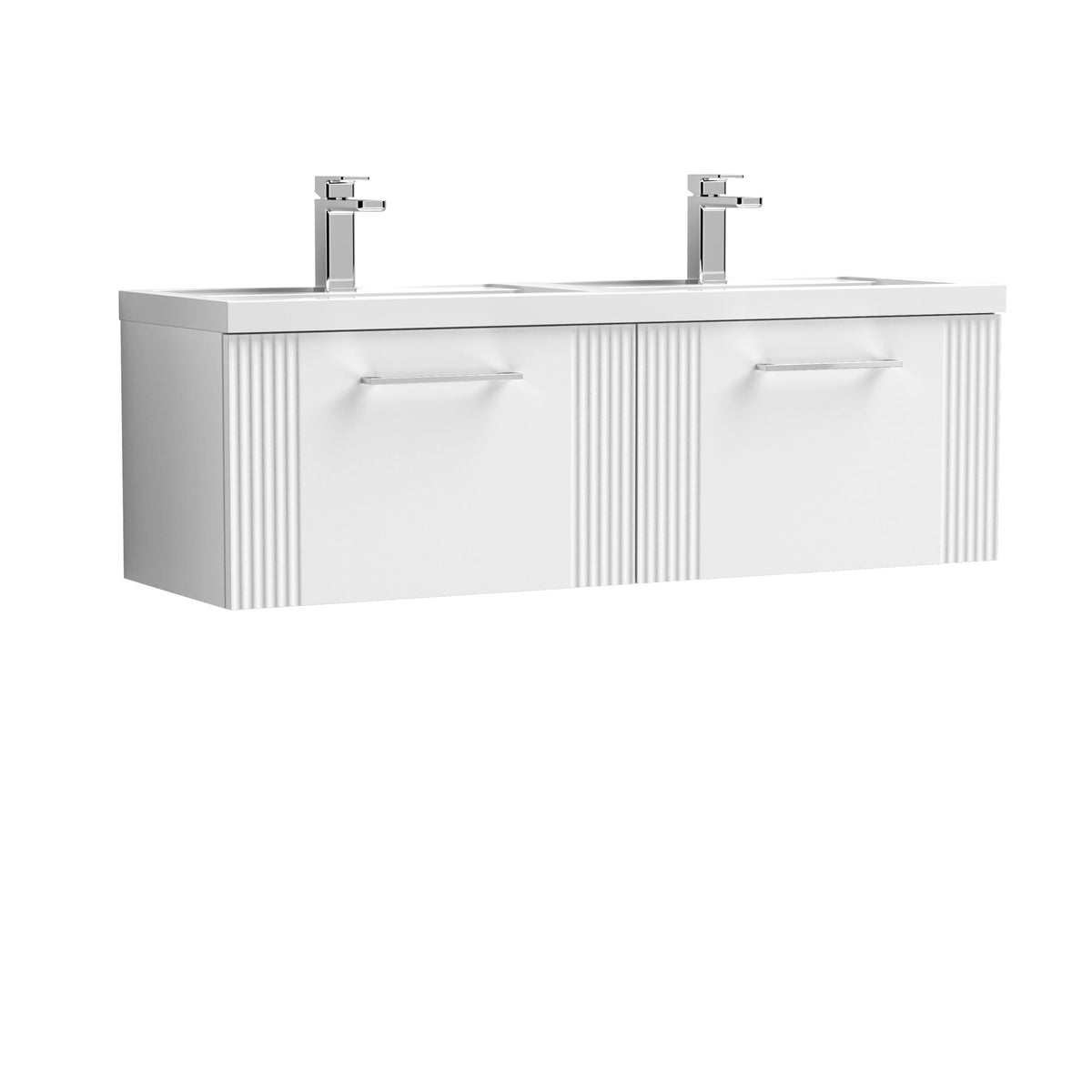 Modern Splash 1200mm Satin White 2 Drawer Wall Hung Vanity Unit With 2 Tap Hole Polymarble basin