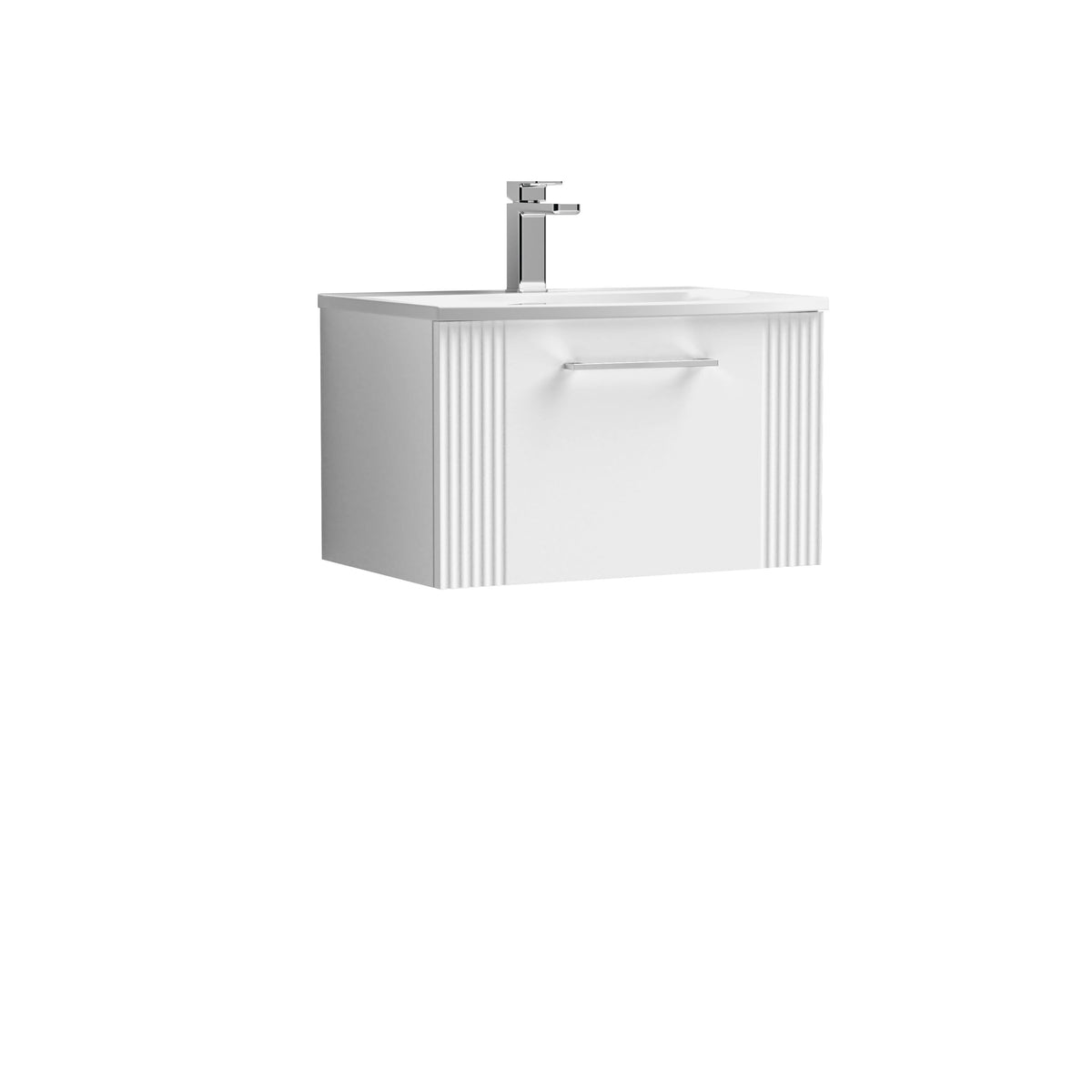 Modern Splash 600mm Satin White 1 Drawer Wall Hung Vanity Unit With Curved Basin