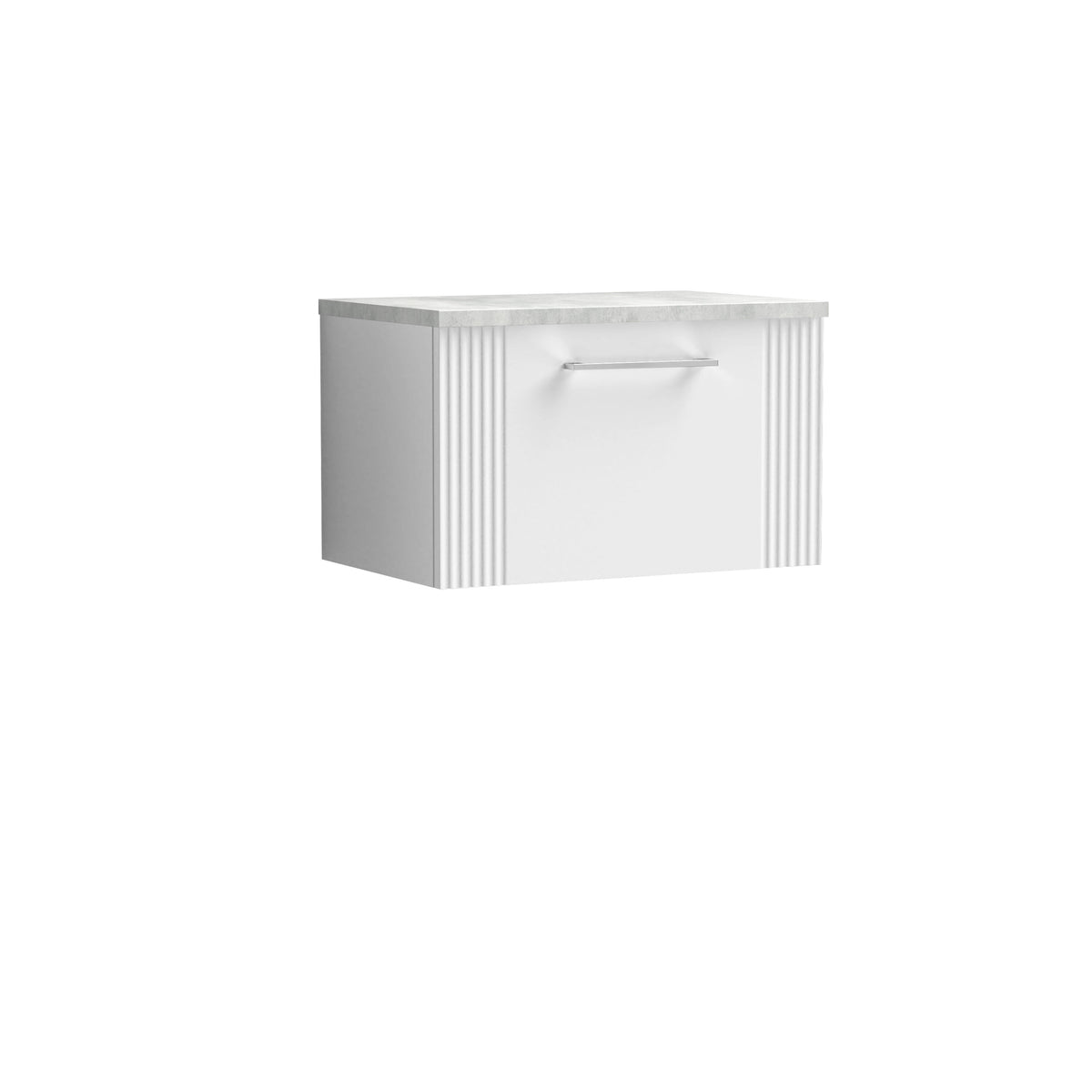 Modern Splash 600mm Satin White 1 Drawer Wall Hung Vanity With Bellato Grey Worktop
