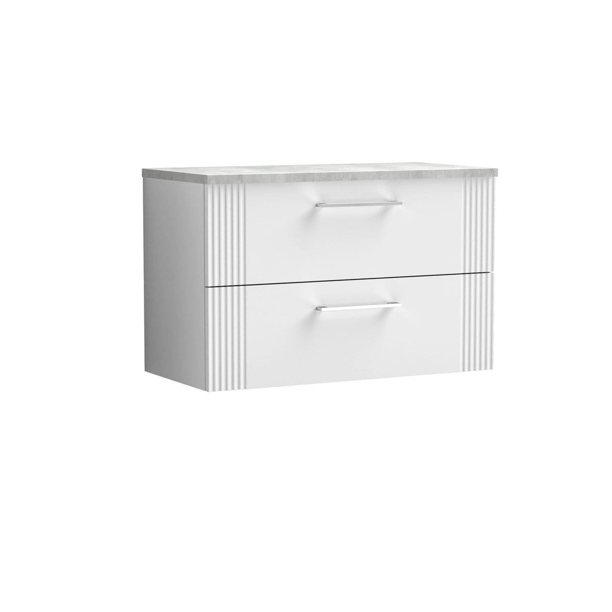 Modern Splash 800mm Satin White 2 Drawer Wall Hung Vanity With Bellato Grey Worktop