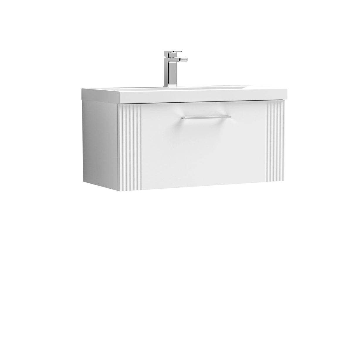 Modern Splash 800mm Satin White 1 Drawer Wall Hung Vanity Unit With Mid-Edge Basin