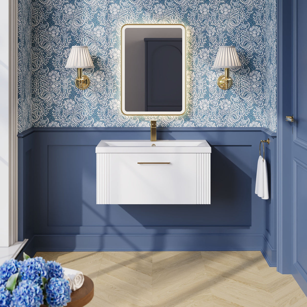 Modern Splash 800mm Satin White 1 Drawer Wall Hung Vanity Unit With Mid-Edge Basin