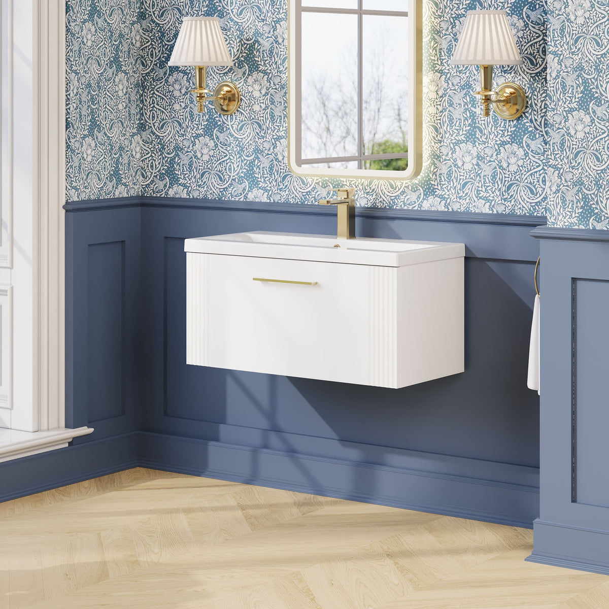 Modern Splash 800mm Satin White 1 Drawer Wall Hung Vanity Unit With Mid-Edge Basin