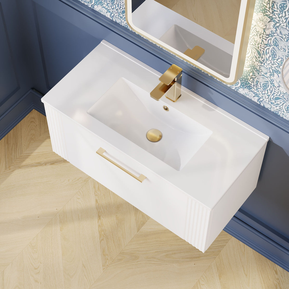 Modern Splash 800mm Satin White 1 Drawer Wall Hung Vanity Unit With Minimalist Basin