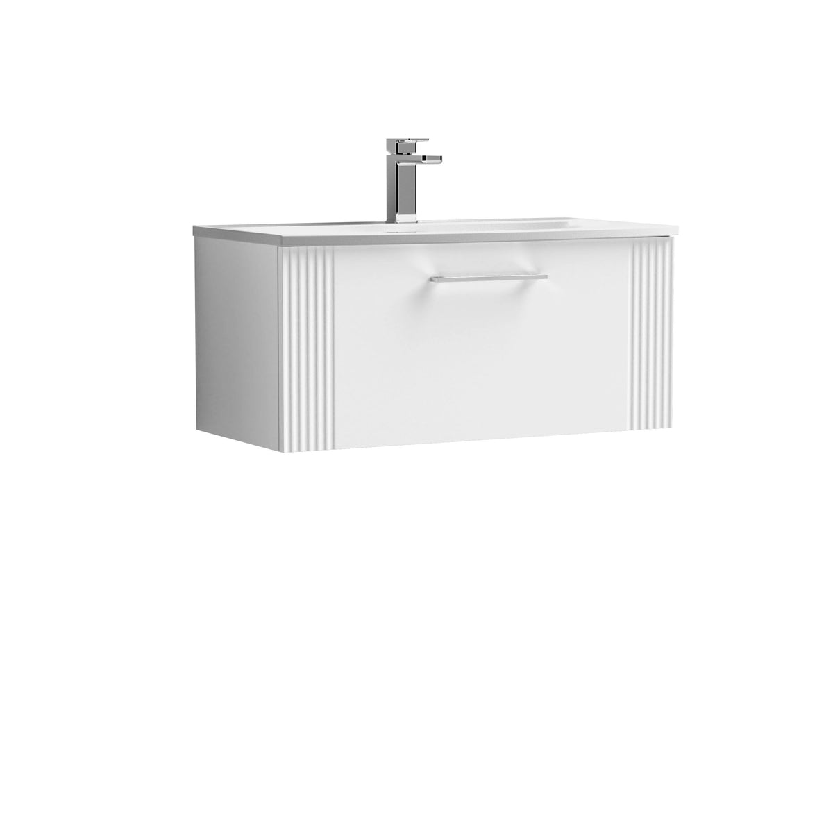 Modern Splash 800mm Satin White 1 Drawer Wall Hung Vanity Unit With Curved Basin