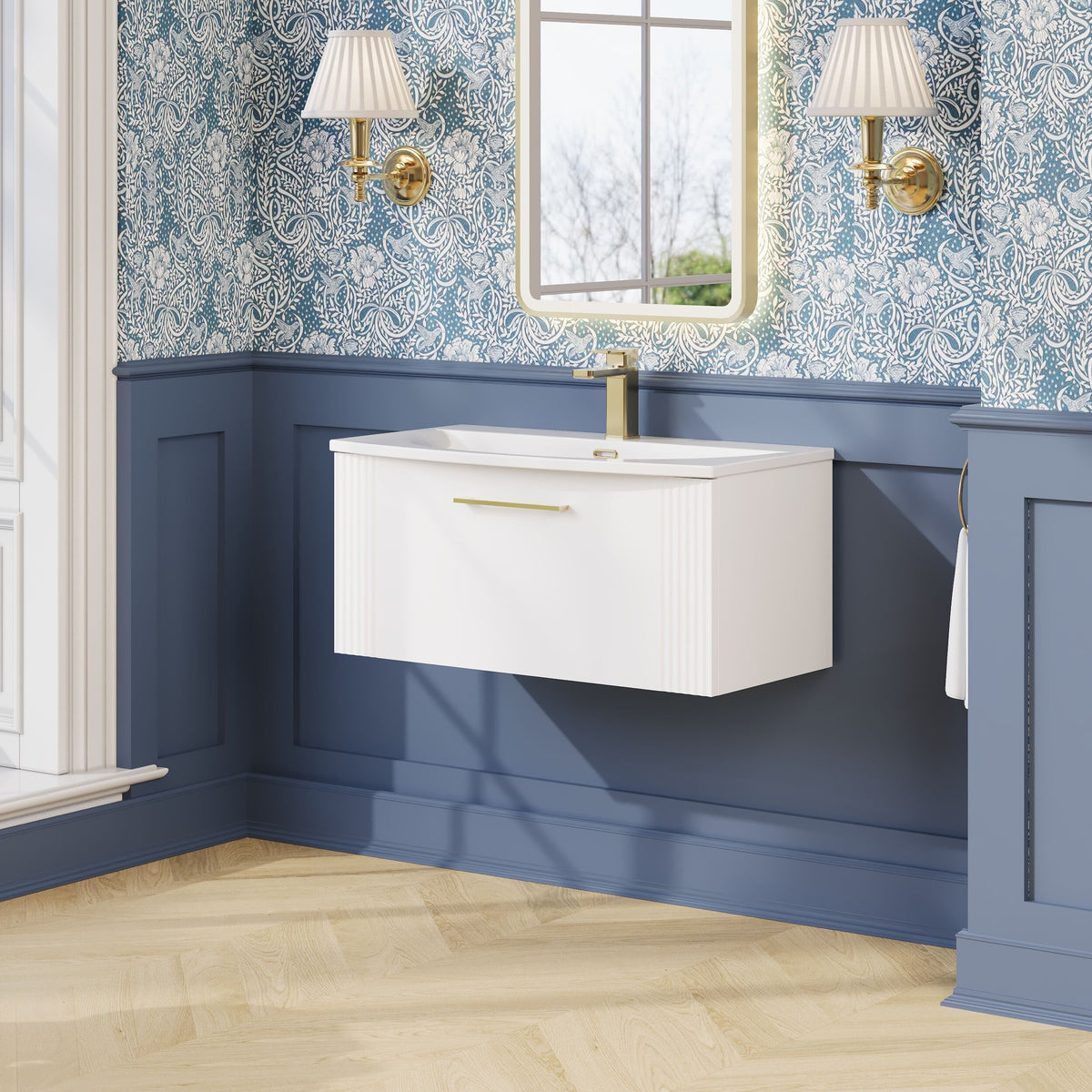 Modern Splash 800mm Satin White 1 Drawer Wall Hung Vanity Unit With Curved Basin