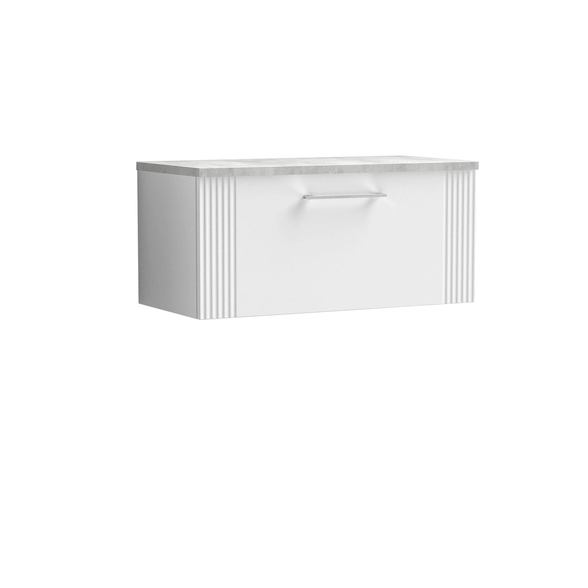 Modern Splash 800mm Satin White 1 Drawer Wall Hung Vanity With Bellato Grey Worktop