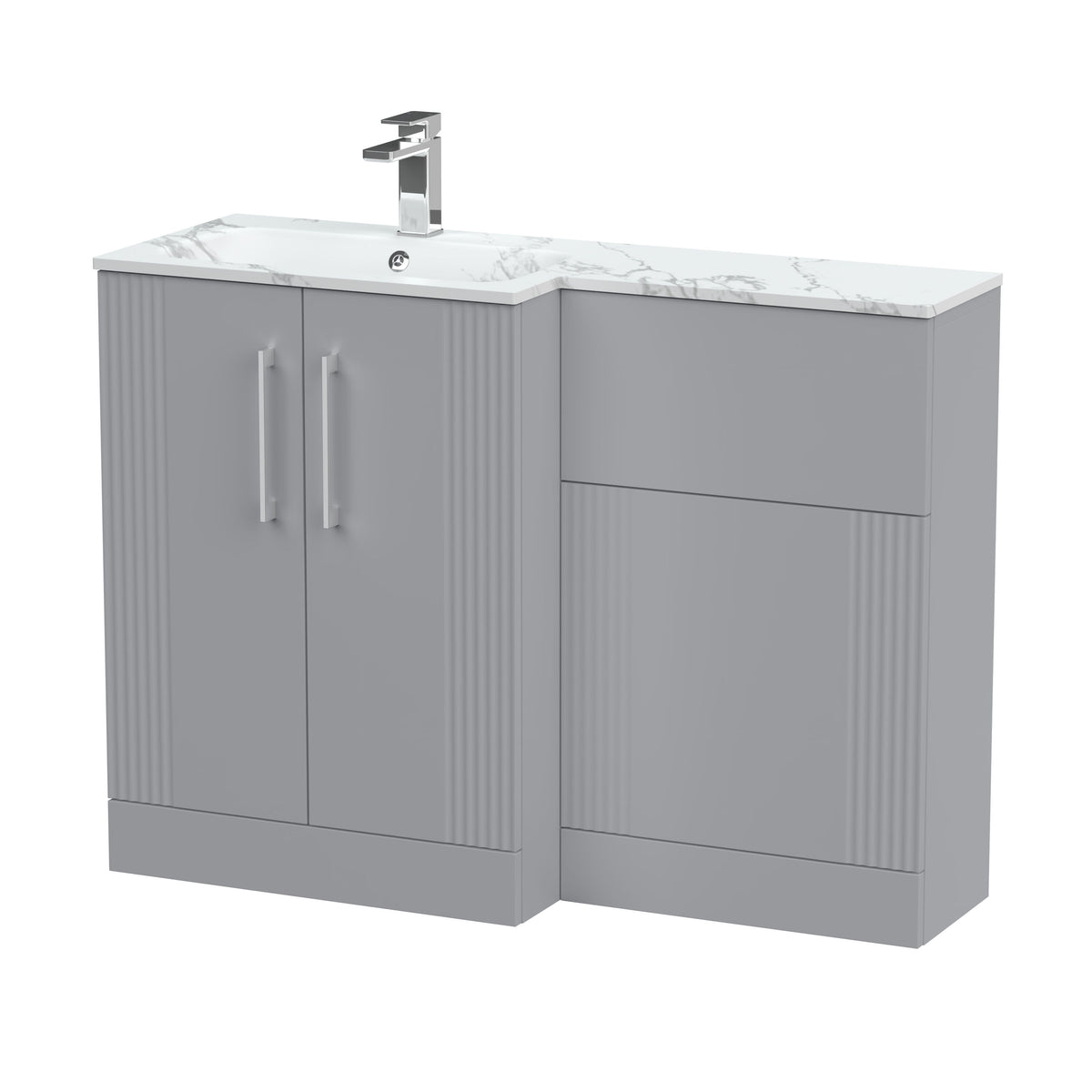 Modern Splash 1100mm Left-Hand 2 Door Satin Grey Floor Standing Combination Unit With Stone Basin