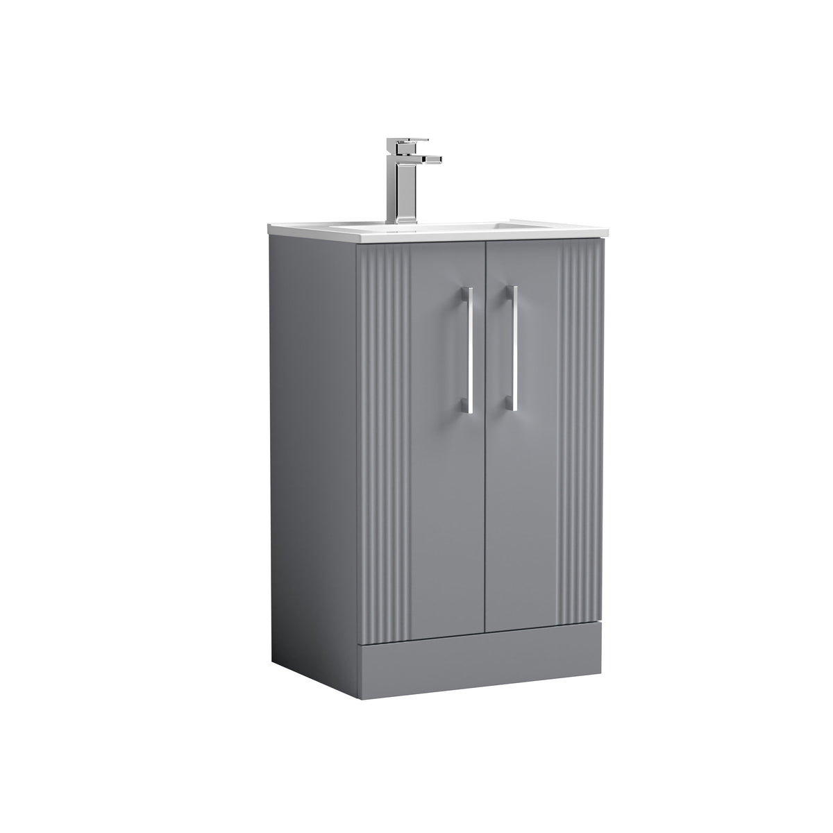 Modern Splash 500mm Satin Grey 2 Door Floor Standing Vanity Unit With Minimalist Basin