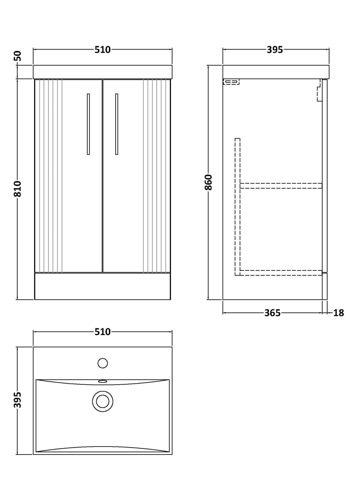 Modern Splash 500mm Satin Grey 2 Door Floor Standing Vanity Unit With Thin Edge Basin