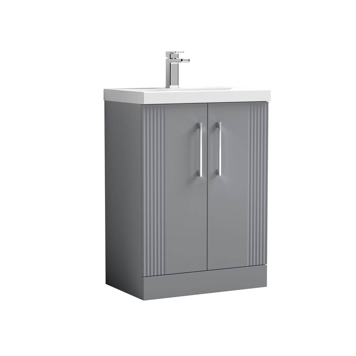 Modern Splash 600mm Satin Grey 2 Door Floor Standing Vanity Unit With Mid-Edge Basin