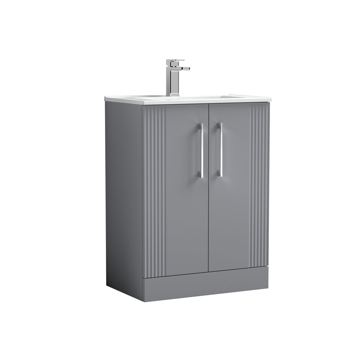 Modern Splash 600mm Satin Grey 2 Door Floor Standing Vanity Unit With Minimalist Basin