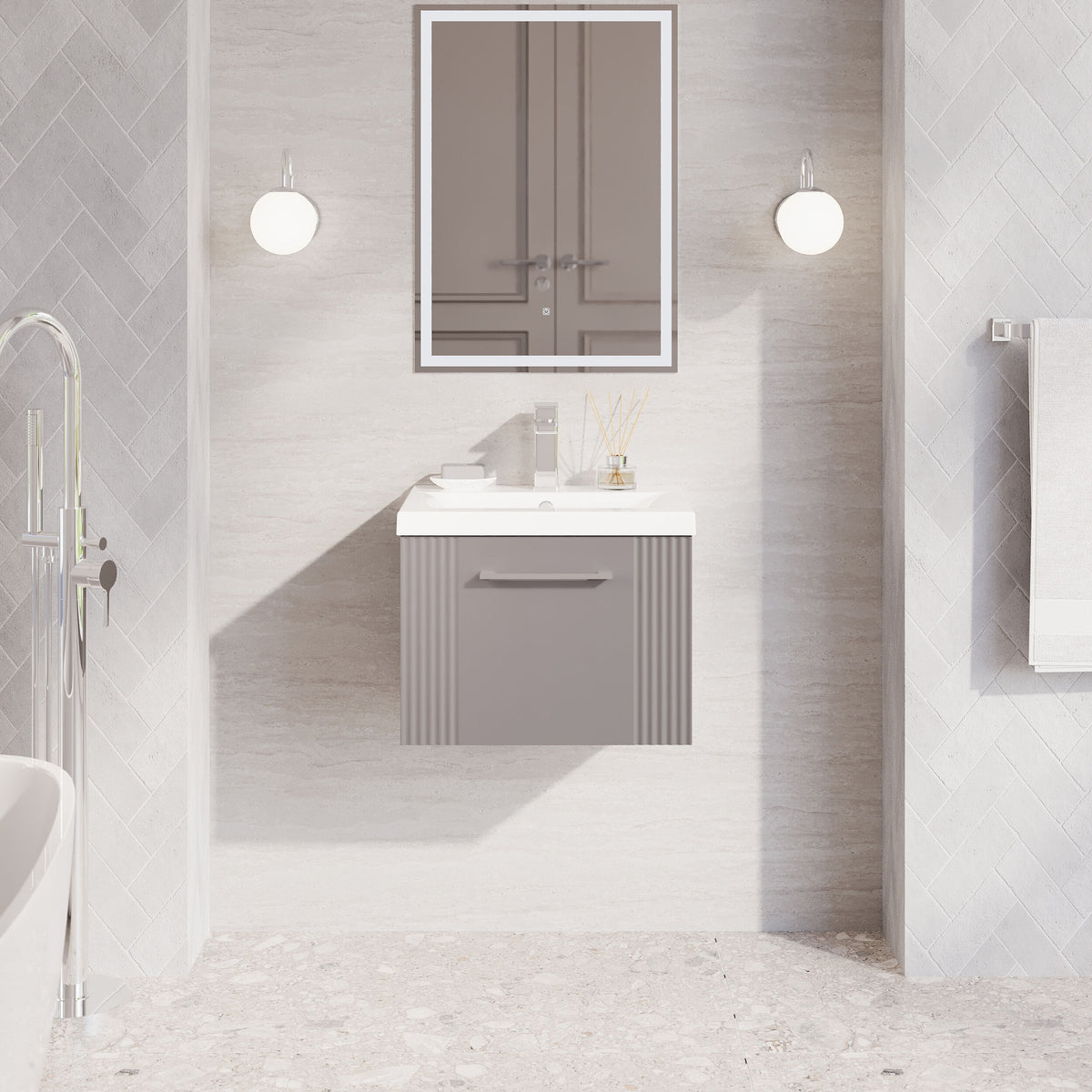 Modern Splash 500mm Satin Grey 1 Drawer Wall Hung Vanity Unit With Mid-Edge Basin