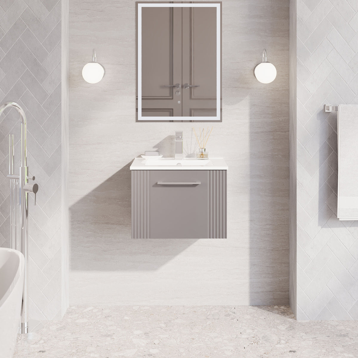 Modern Splash 500mm Satin Grey 1 Drawer Wall Hung Vanity Unit With Minimalist Basin