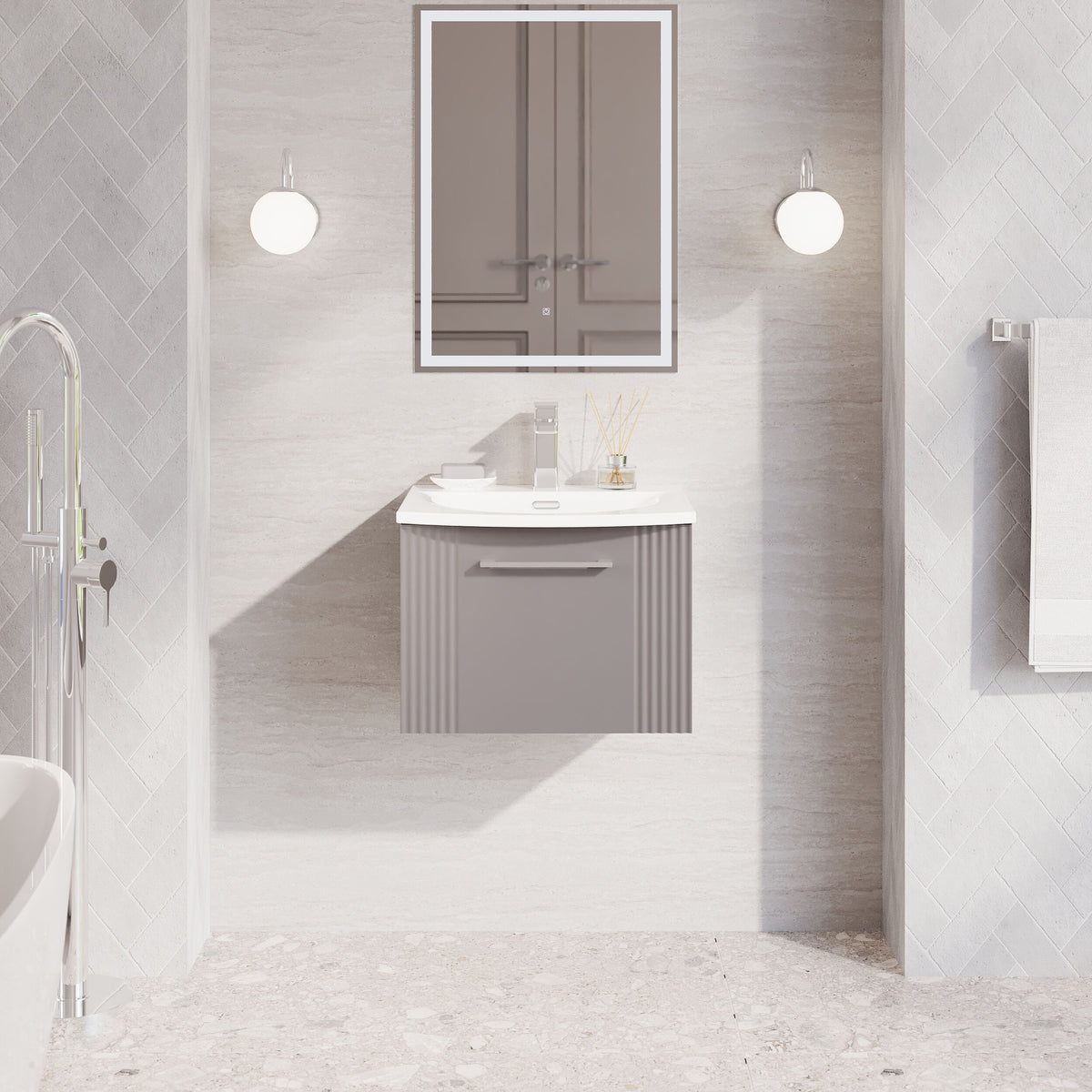 Modern Splash 500mm Satin Grey 1 Drawer Wall Hung Vanity Unit With Curved Basin