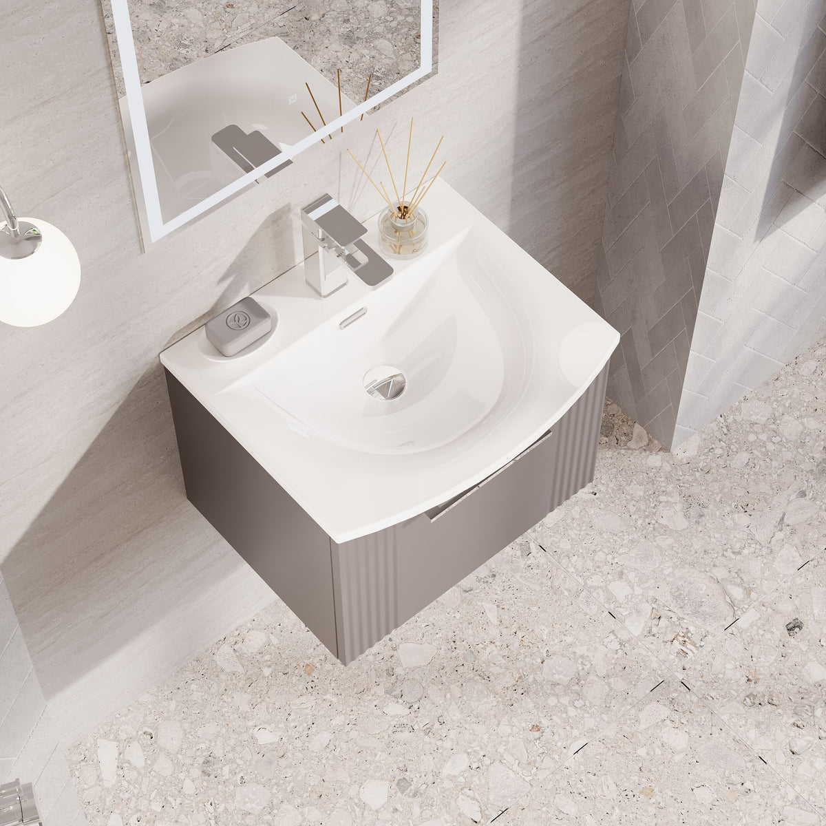 Modern Splash 500mm Satin Grey 1 Drawer Wall Hung Vanity Unit With Curved Basin