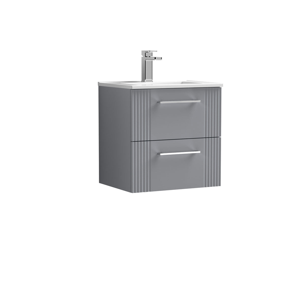 Modern Splash 500mm Satin Grey 2 Drawer Wall Hung Vanity Unit With Minimalist Basin