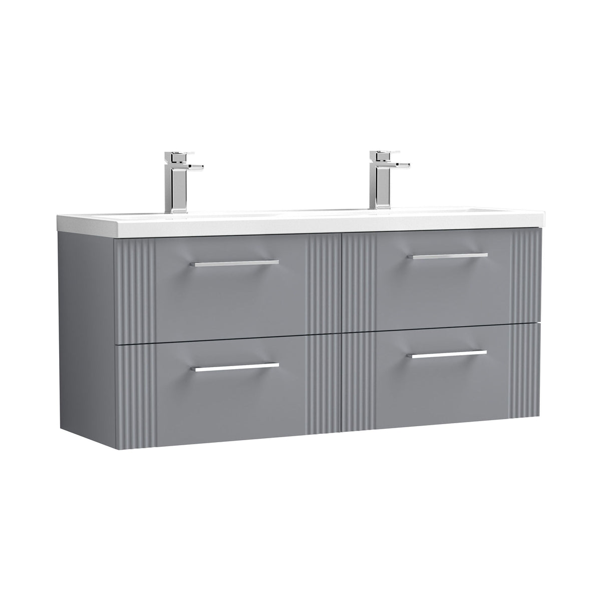 Modern Splash 1200mm Satin Grey 4 Drawer Wall Hung Vanity Unit With 2 Tap Hole Ceramic Basin
