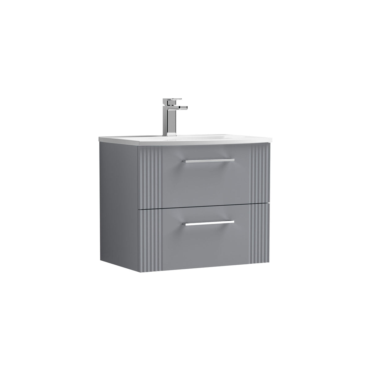 Modern Splash 600mm Satin Grey 2 Drawer Wall Hung Vanity Unit With Curved Basin