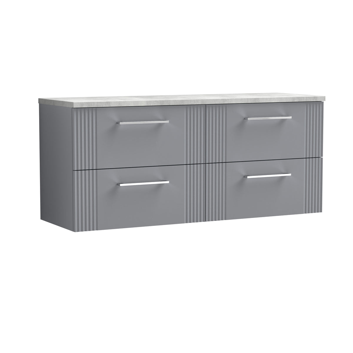 Modern Splash 1200mm Satin Grey 4 Drawer Wall Hung Vanity Unit With Bellato Grey Worktop