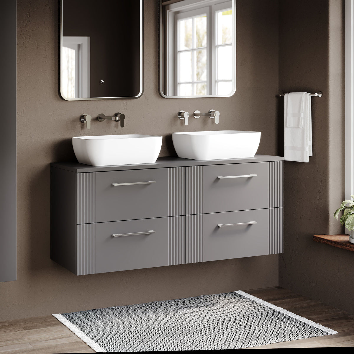 Modern Splash 1200mm Slate Grey 4 Drawer Wall Hung Vanity With Co-ordinating Worktop