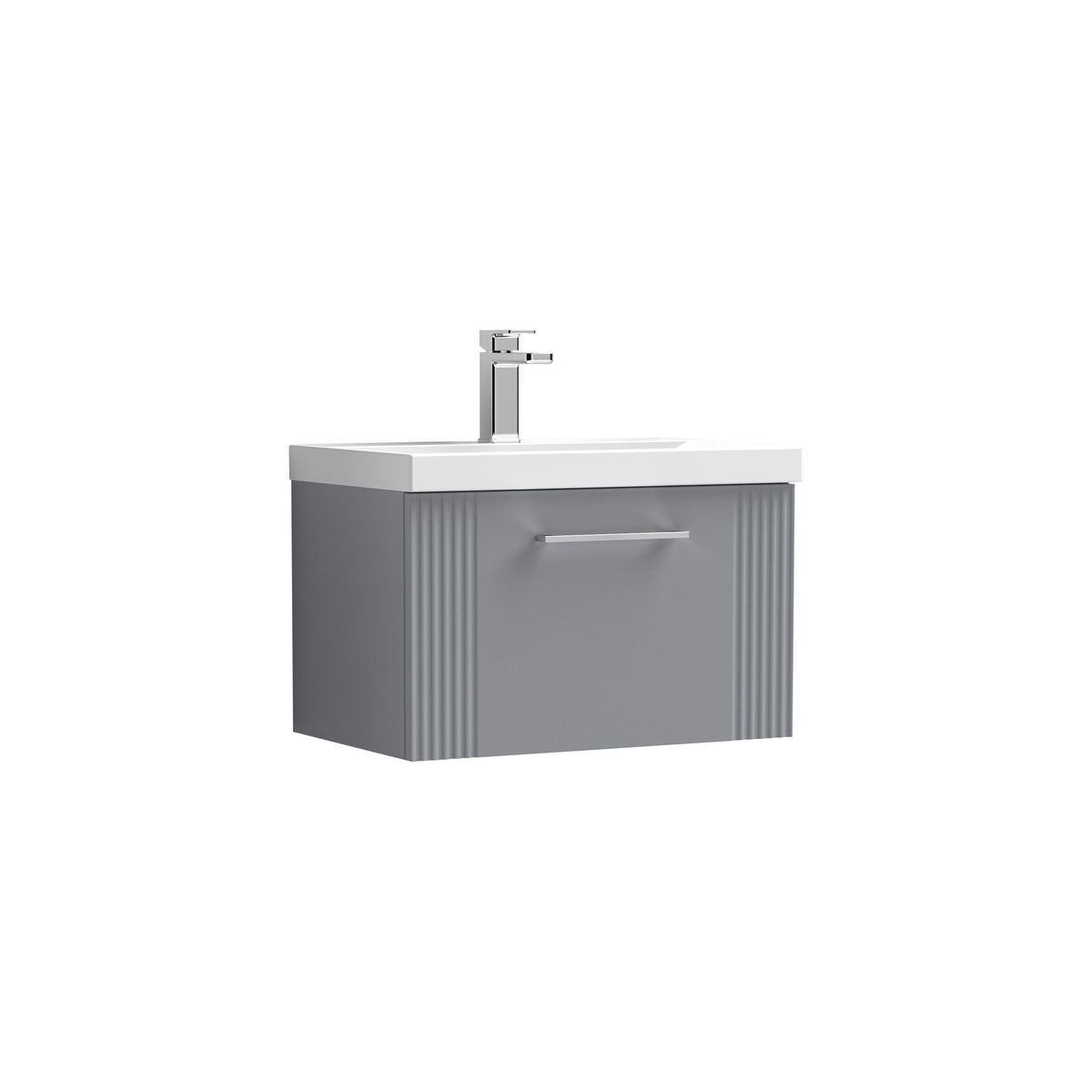 Modern Splash 600mm Satin Grey 1 Drawer Wall Hung Vanity Unit With Mid-Edge Basin