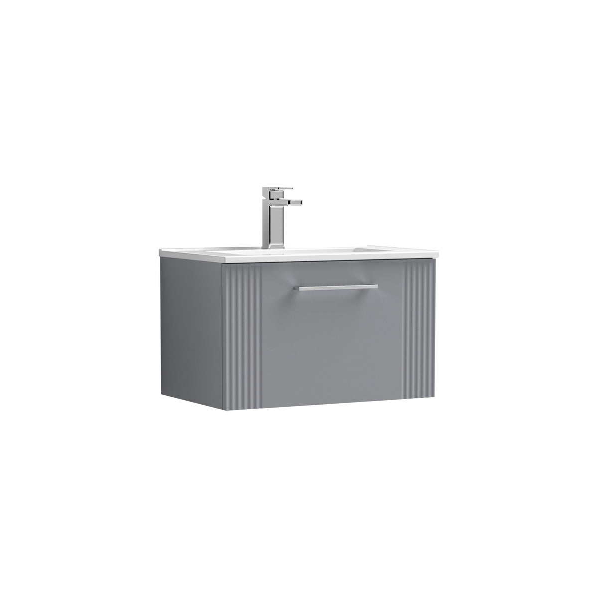 Modern Splash 600mm Satin Grey 1 Drawer Wall Hung Vanity Unit With Minimalist Basin
