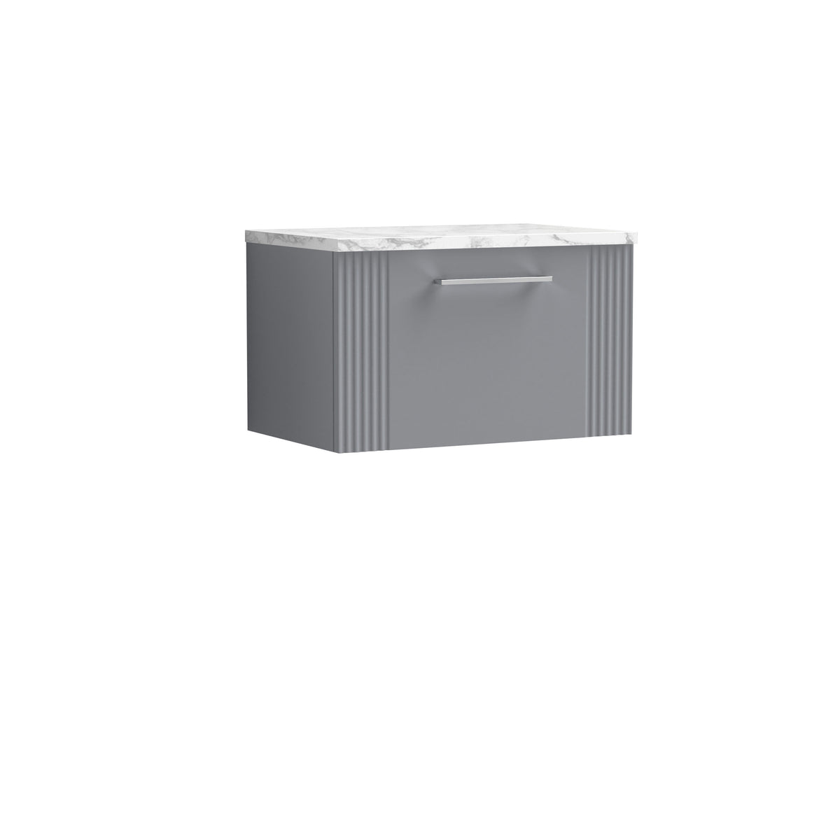 Modern Splash 600mm Satin Grey 1 Drawer Wall Hung Vanity With Carrara Laminate Worktop