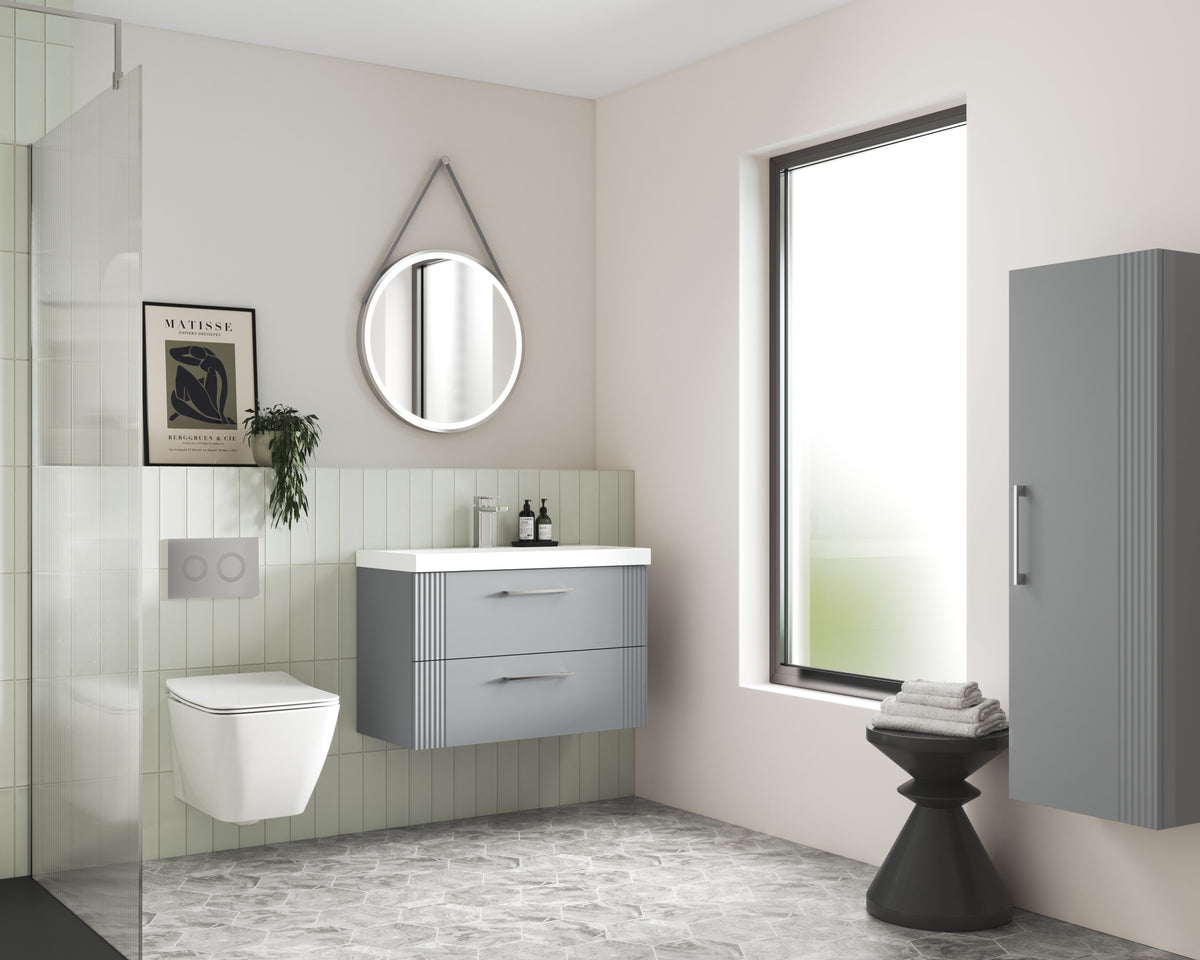 Modern Splash 800mm Satin Grey 2 Drawer Wall Hung Vanity Unit With Minimalist Basin