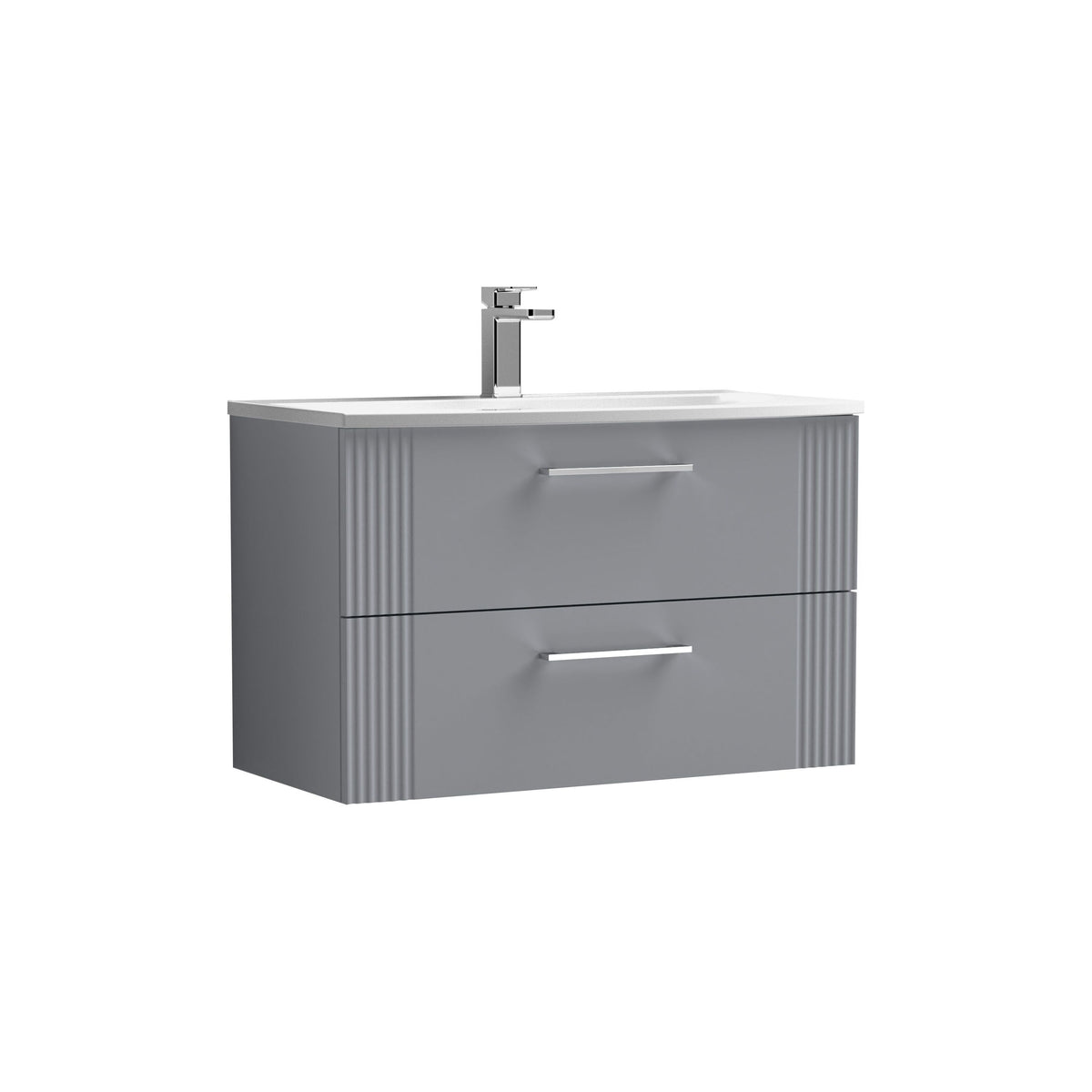 Modern Splash 800mm Satin Grey 2 Drawer Wall Hung Vanity Unit With Curved Basin