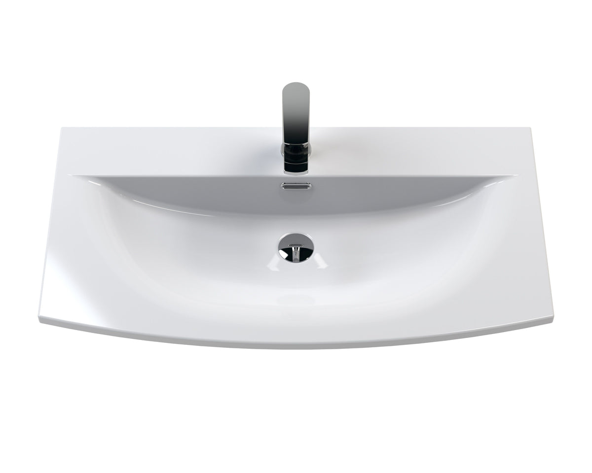 Modern Splash 800mm Satin Grey 1 Drawer Wall Hung Vanity Unit With Curved Basin
